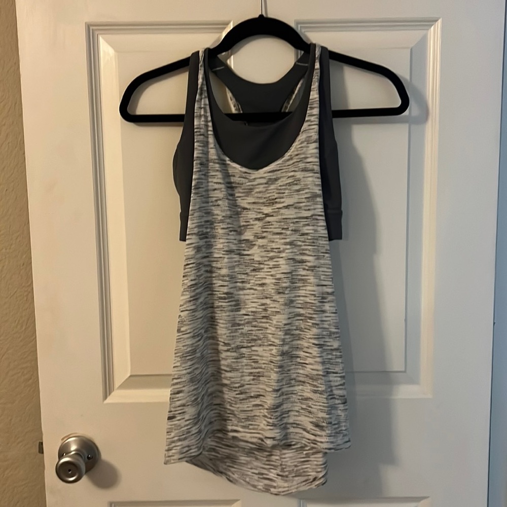 lulu tank with built in bra. Open back